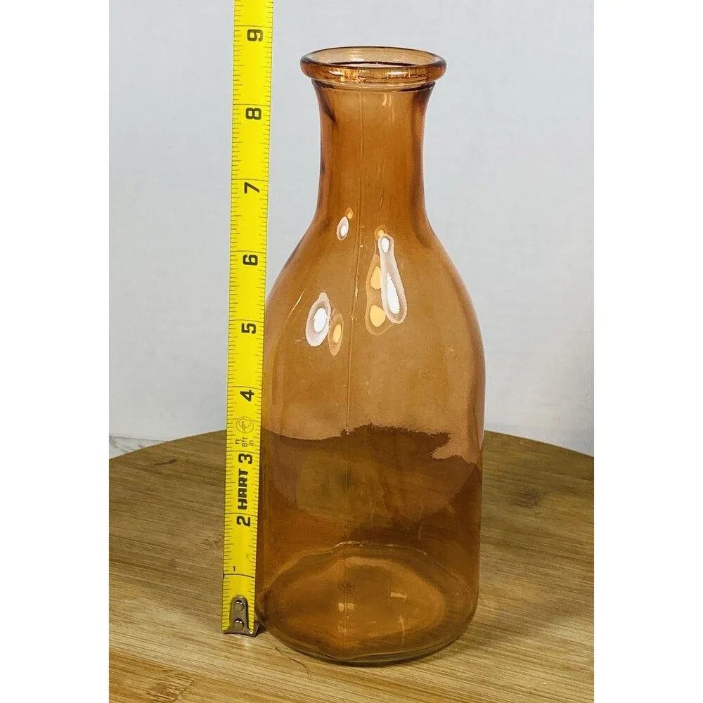 Unmarked Art Glass Vase Amber Bottle Shape 9” Tall Glossy Translucent China