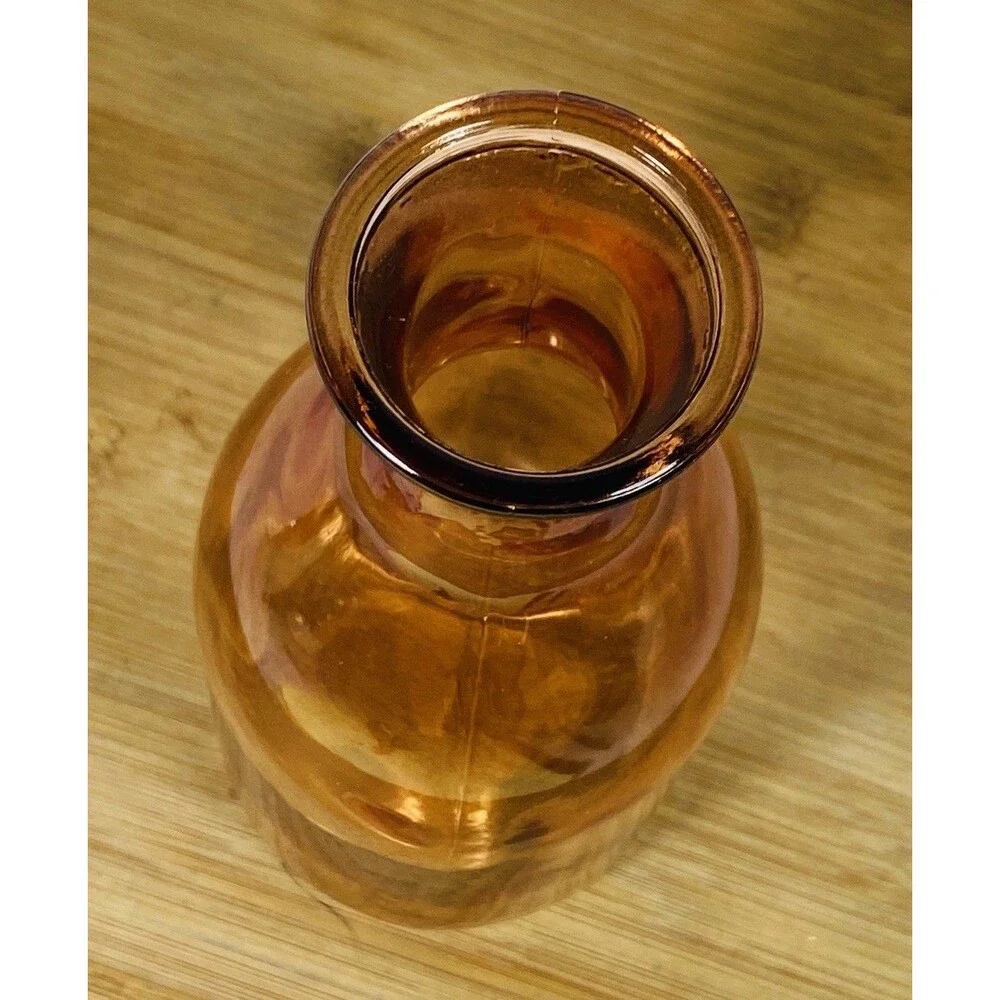Unmarked Art Glass Vase Amber Bottle Shape 9” Tall Glossy Translucent China