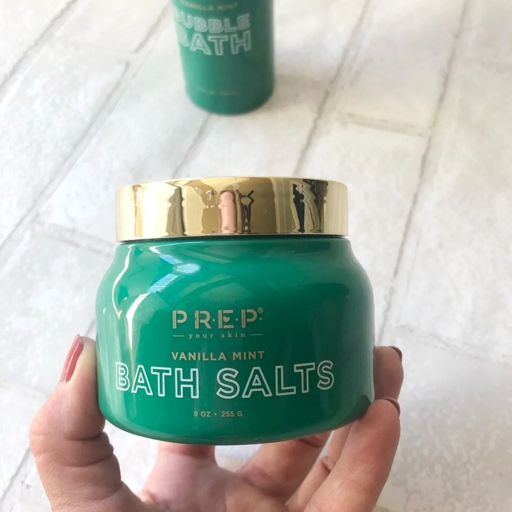 PREP Your Skin Vanilla Mint Bath Set Bubble Bath 11oz & Bath Salts Scrub 9oz