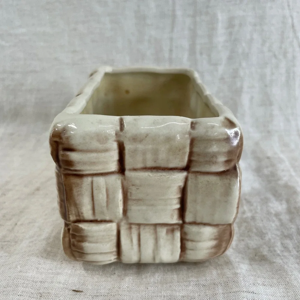 Brown Woven Basket Planter Shawnee Pottery 444 Farmhouse Vintage Cottagecore