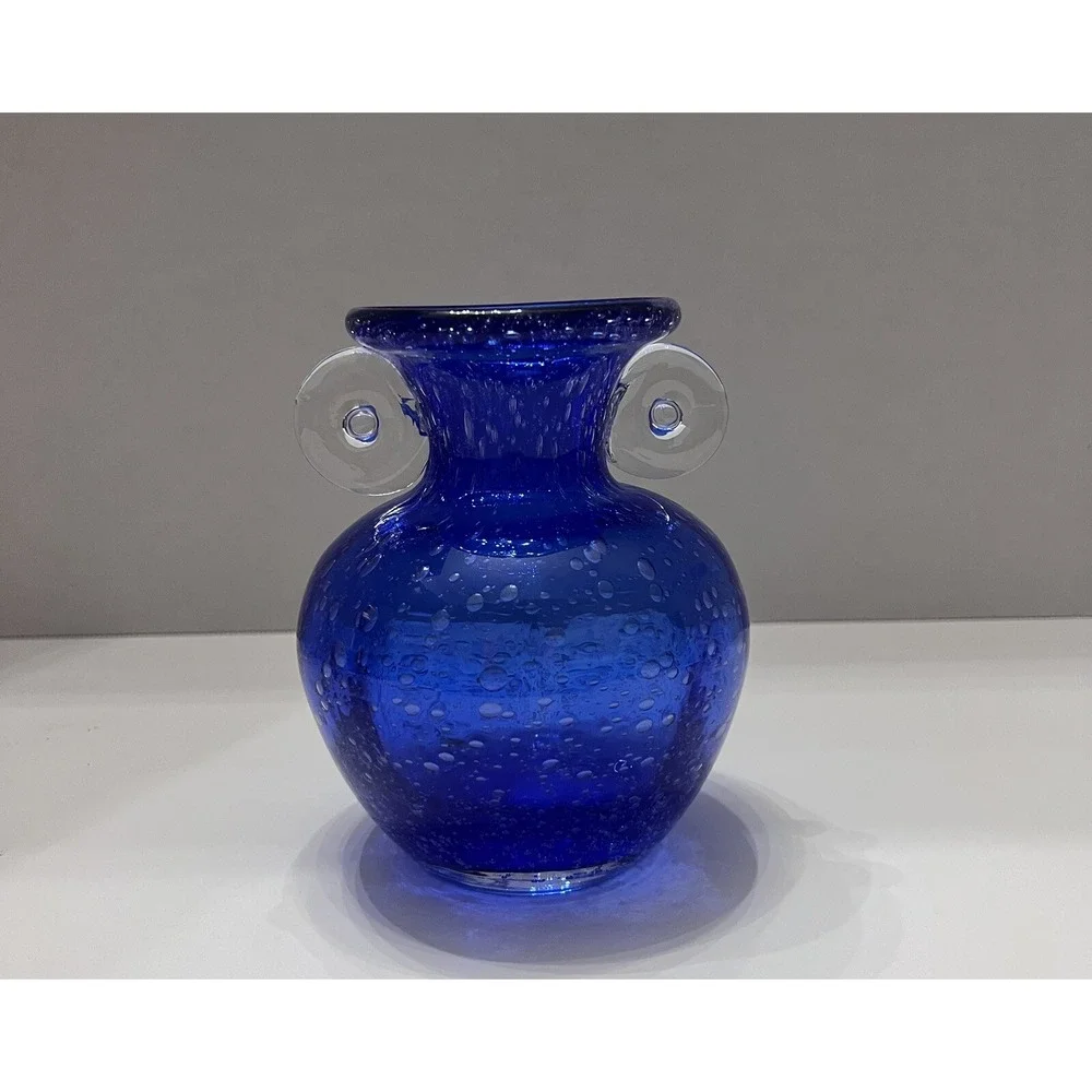 Vtg Hand Blown Cobalt Blue Vase With Shaved Pontil Bottom