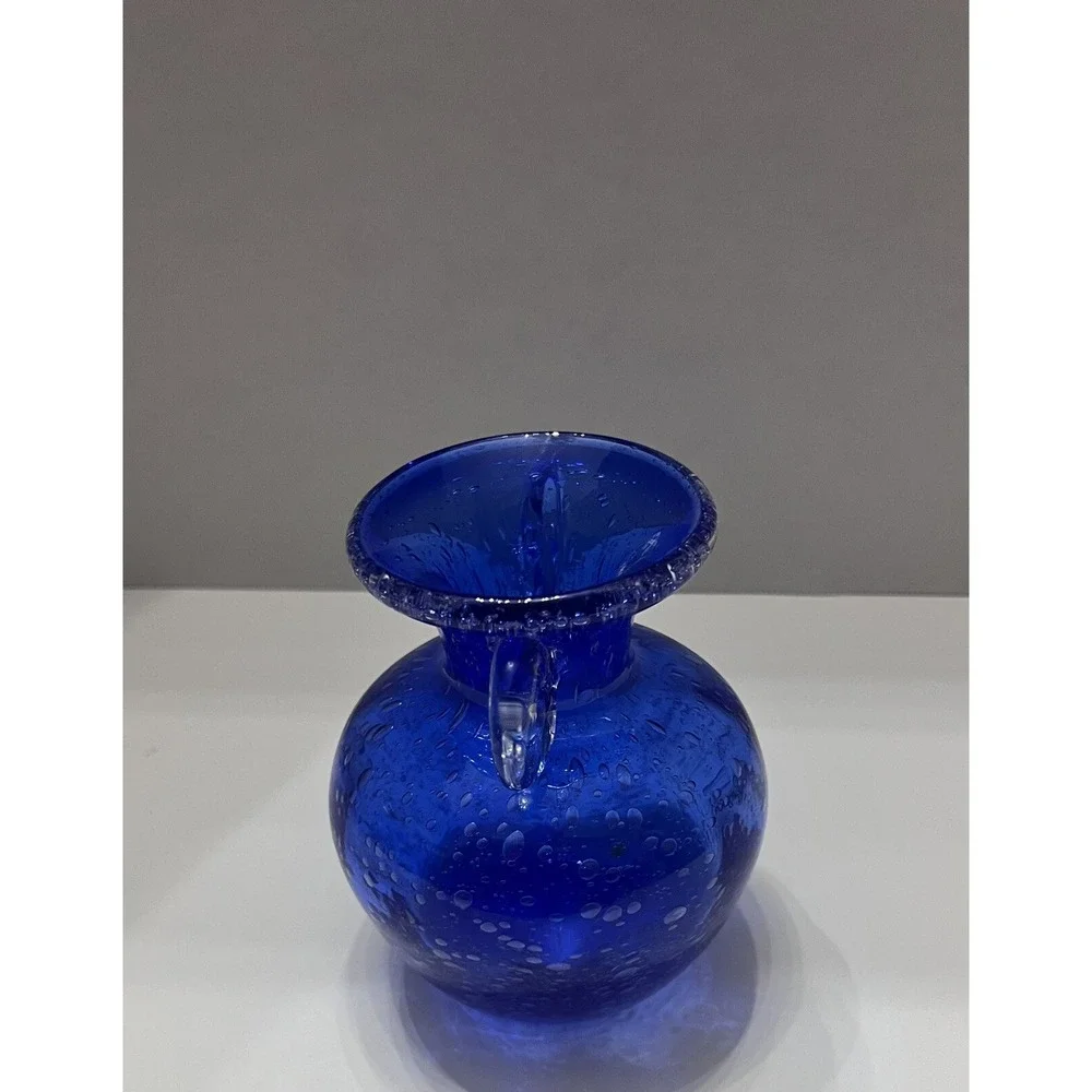 Vtg Hand Blown Cobalt Blue Vase With Shaved Pontil Bottom
