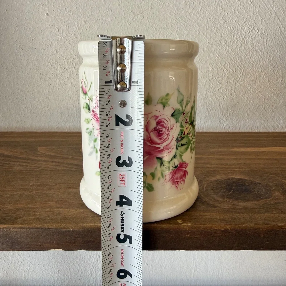 Vintage Style Ceramic Rose Floral Canister Pink Cream Shabby Chic Cottagecore