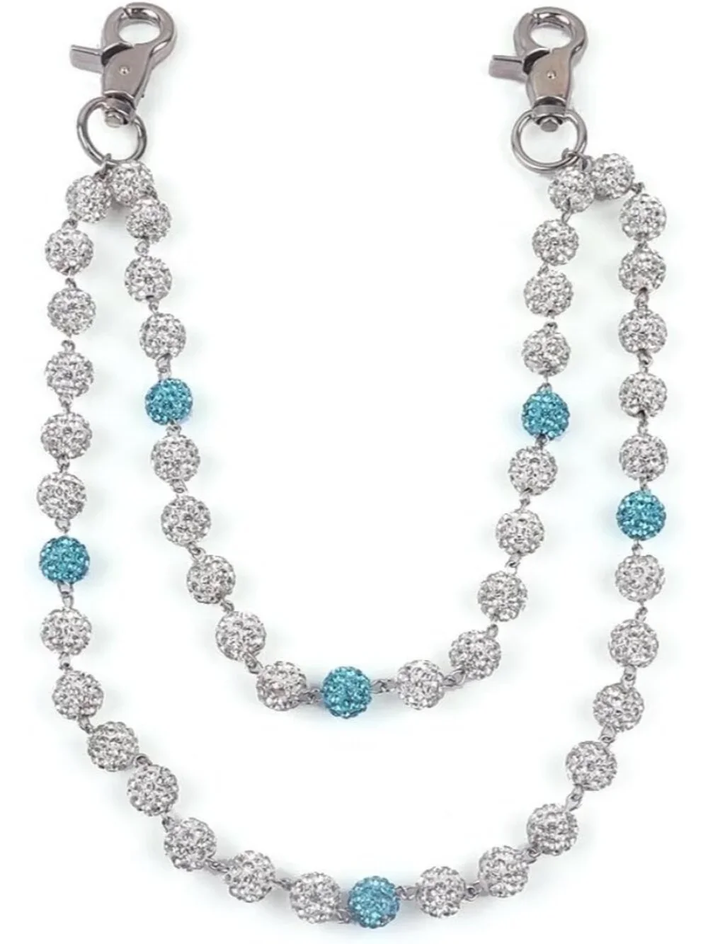 Rhinestone Ball Jeans Chain, Double Layer Crystal Waist Chain, Silver & Blue Spa