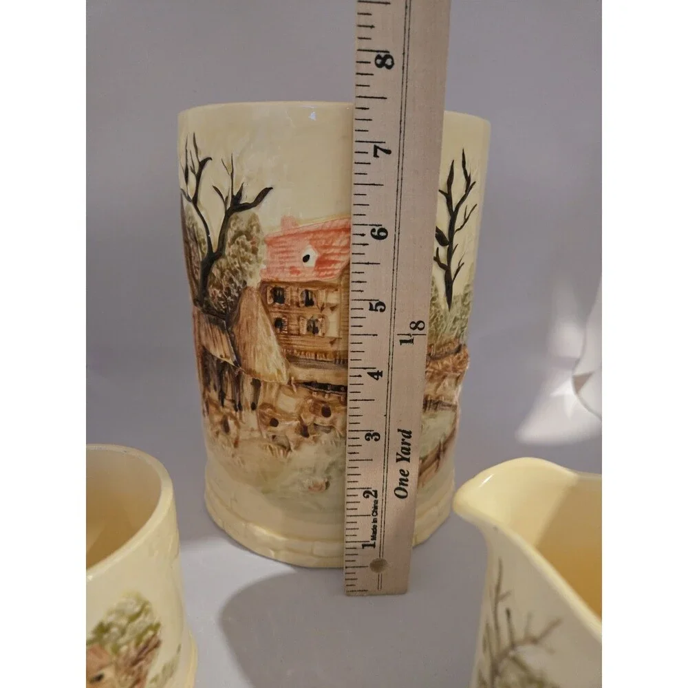VTG 1981 Sears Roebuck & Co Country Canister/Utensil Sugar And Cream Holders S/3