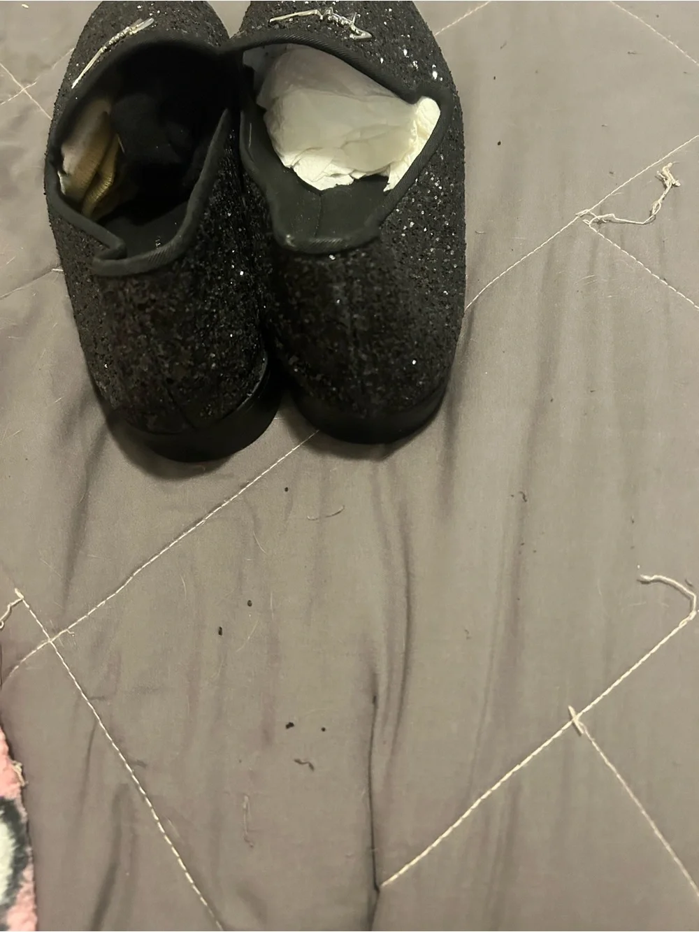 Giuseppe Zanotti Men's Black Sparkle Glitter Slip-On Loafers with Gold Logo