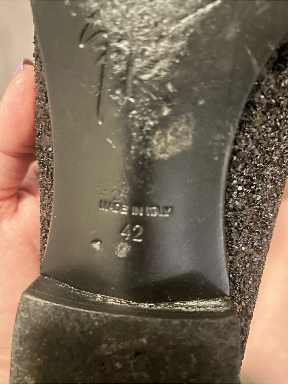 Giuseppe Zanotti Men's Black Sparkle Glitter Slip-On Loafers with Gold Logo