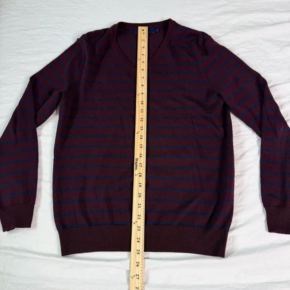 J Crew Sweater Men's Size S Striped Pullover Knit 100% Merino Wool V-Neck Adults