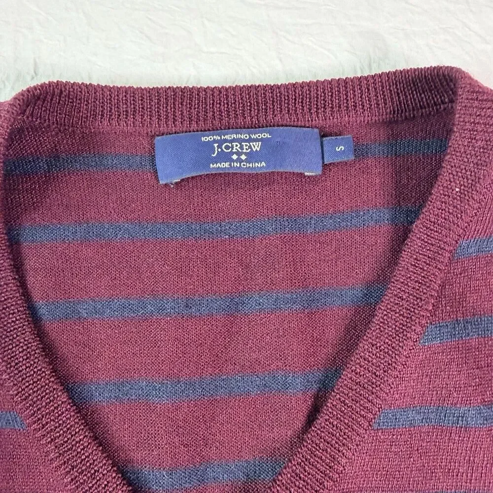 J Crew Sweater Men's Size S Striped Pullover Knit 100% Merino Wool V-Neck Adults