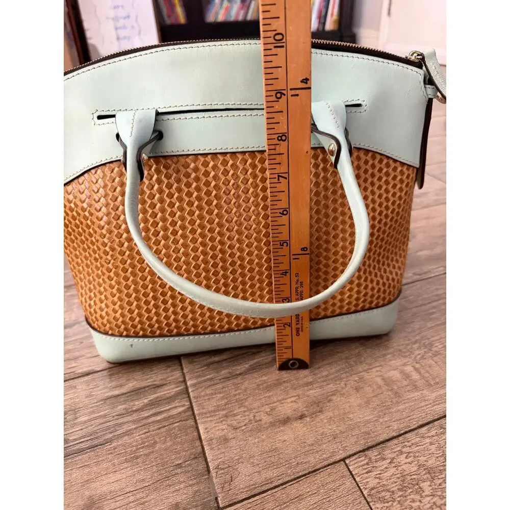 Dooney & Bourke Satchel Bag Woven Embossed Leather Woven Domed Brown Blue