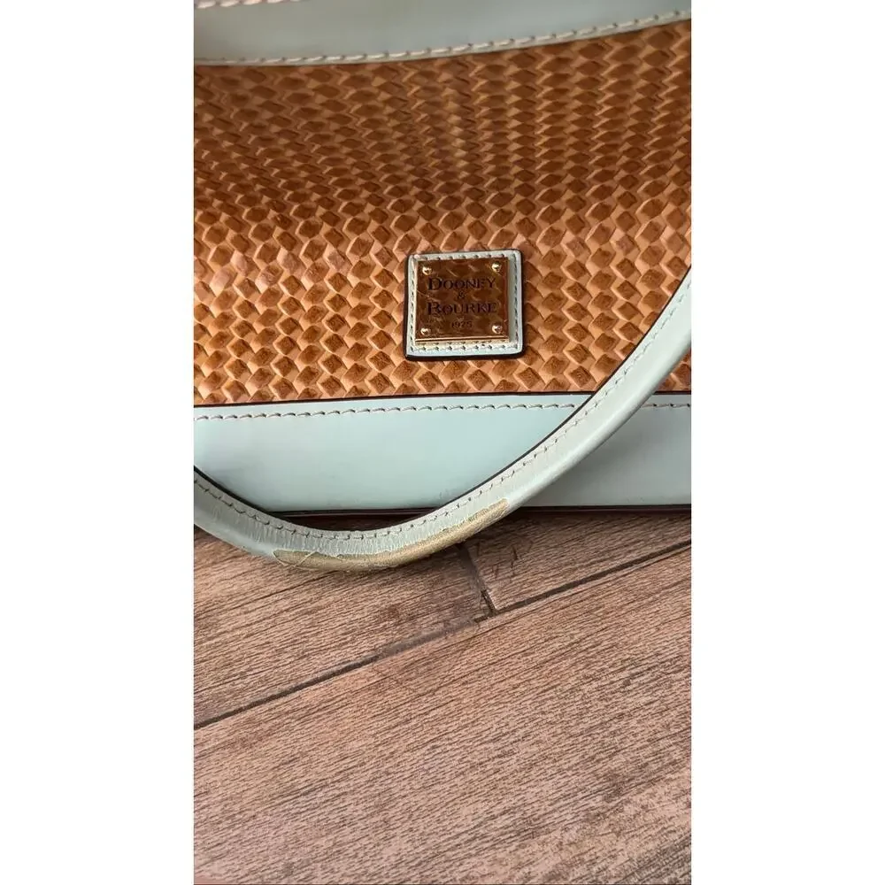 Dooney & Bourke Satchel Bag Woven Embossed Leather Woven Domed Brown Blue