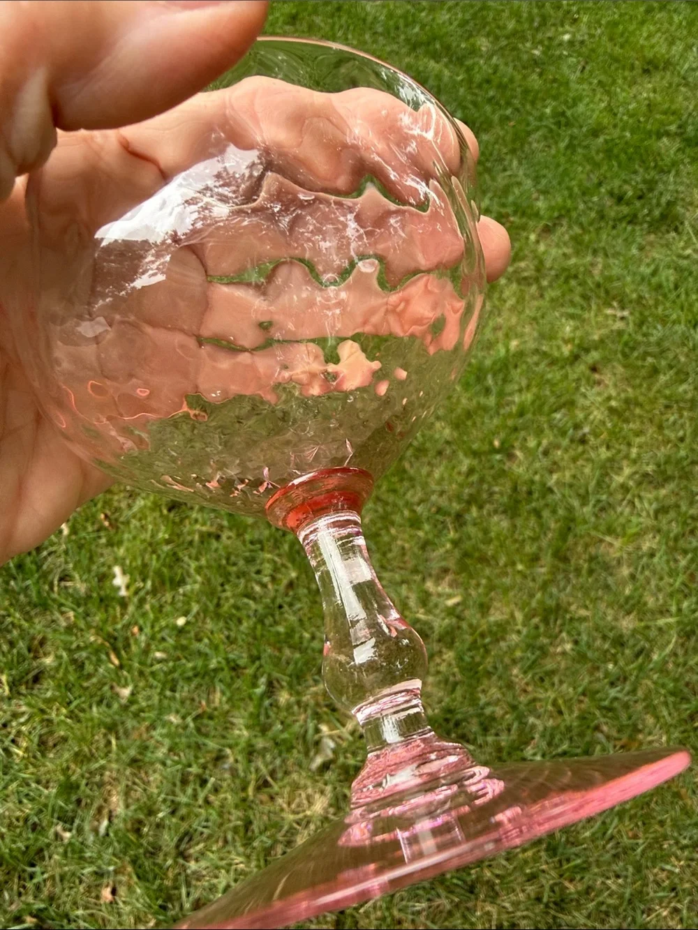 Pink Textured / Optic Depression Glass Stemmed Champagne / Sherbet Coupe