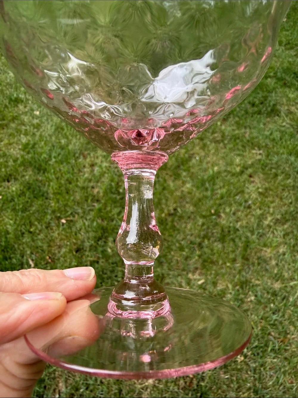 Pink Textured / Optic Depression Glass Stemmed Champagne / Sherbet Coupe