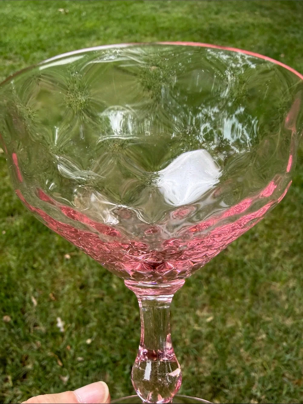 Pink Textured / Optic Depression Glass Stemmed Champagne / Sherbet Coupe