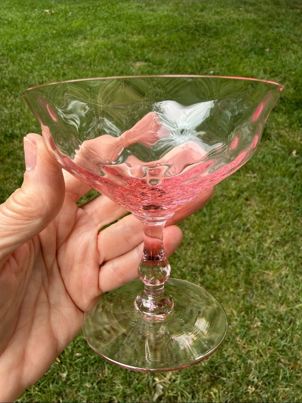Pink Textured / Optic Depression Glass Stemmed Champagne / Sherbet Coupe