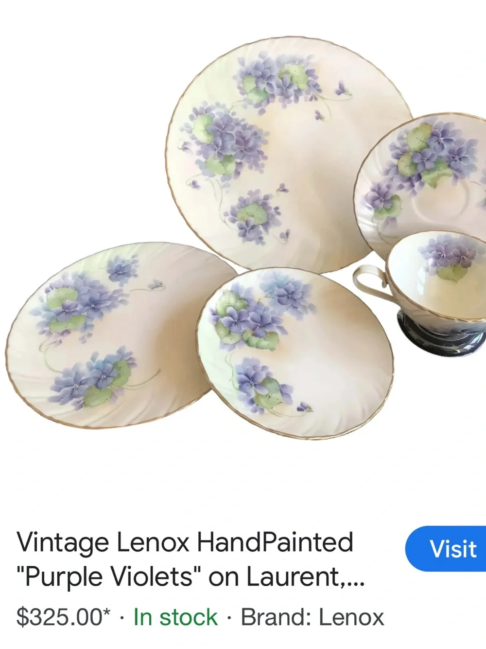 #2988*Porcelain Teacup and Saucer Set with Purple Floral Motif and Gold Handle