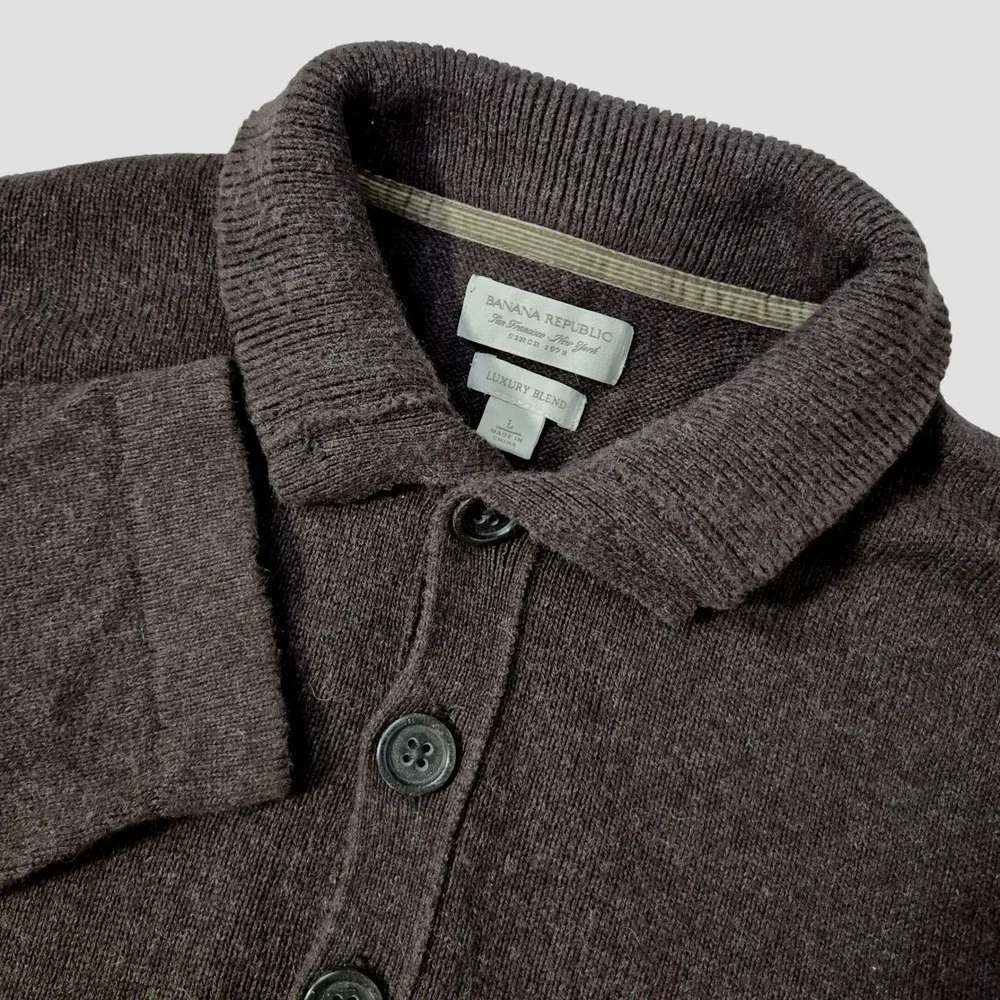 Banana Republic Sweater Mens Large Mock Neck Brown Cotton Cashmere Angora
