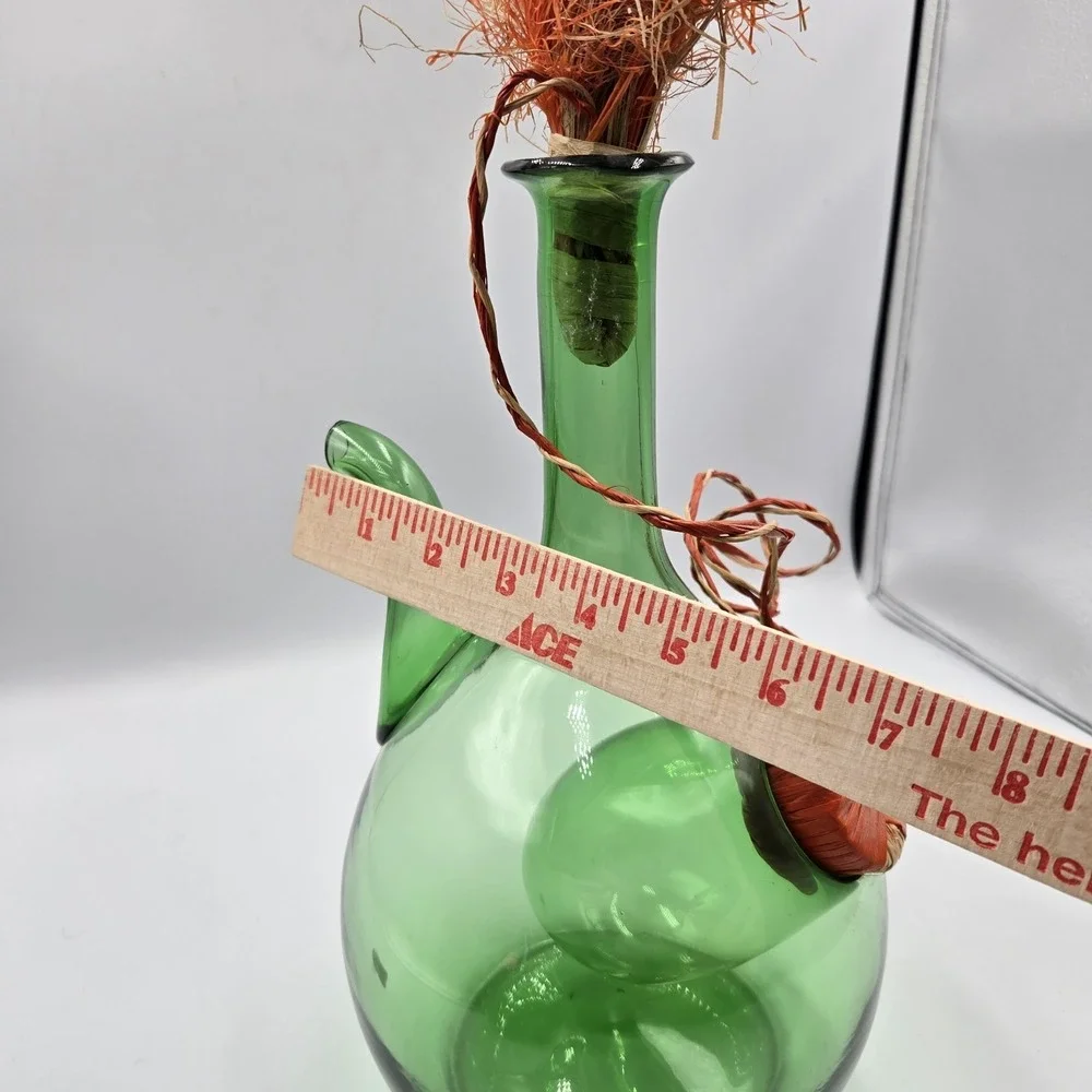 Vintage‎ Hand Blown Green Glass Italian Wine Decanter With Ice Chamber & Stopper