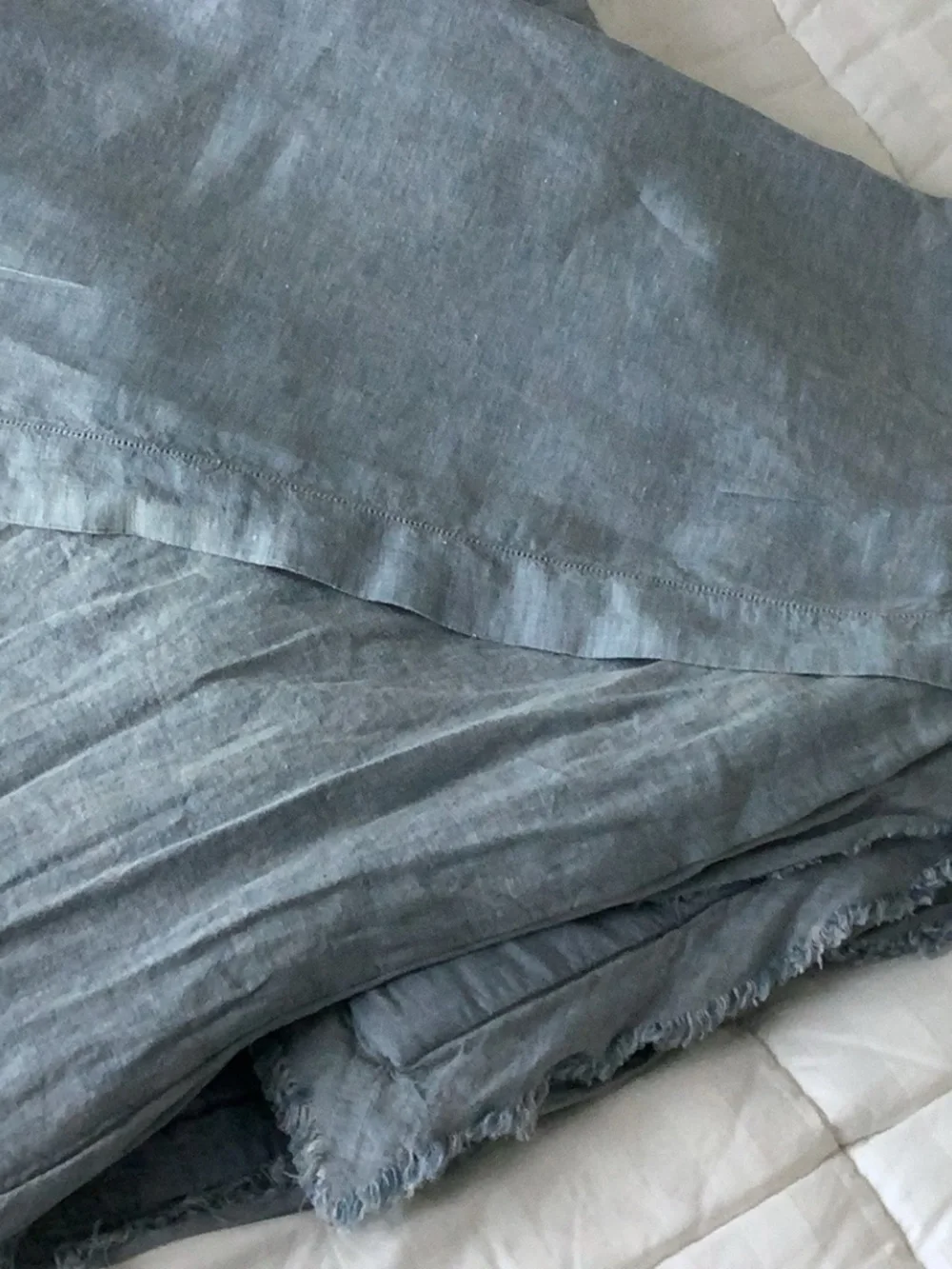 Pottery Barn King Belgium linen king size duvet cover and three euro shams.