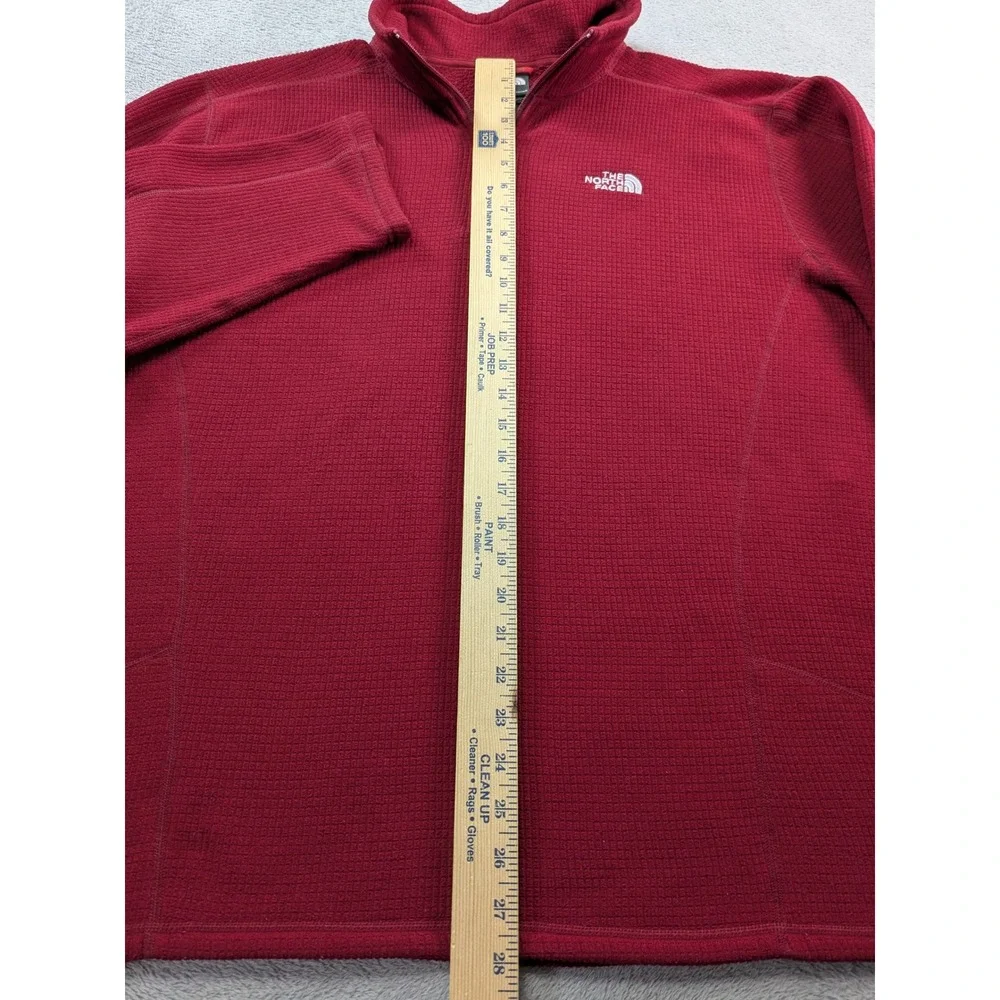 The North Face Mens XL Red Grid Fleece Quarter Zip Pullover Sweater Burgundy