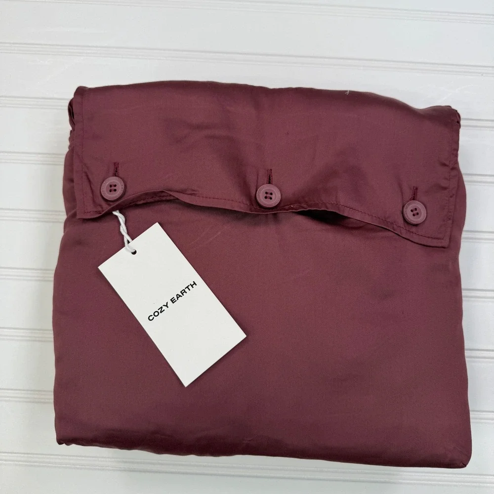Cozy Earth King Bamboo Duvet Cover Mulberry Burgundy Zipper Close Snaps New