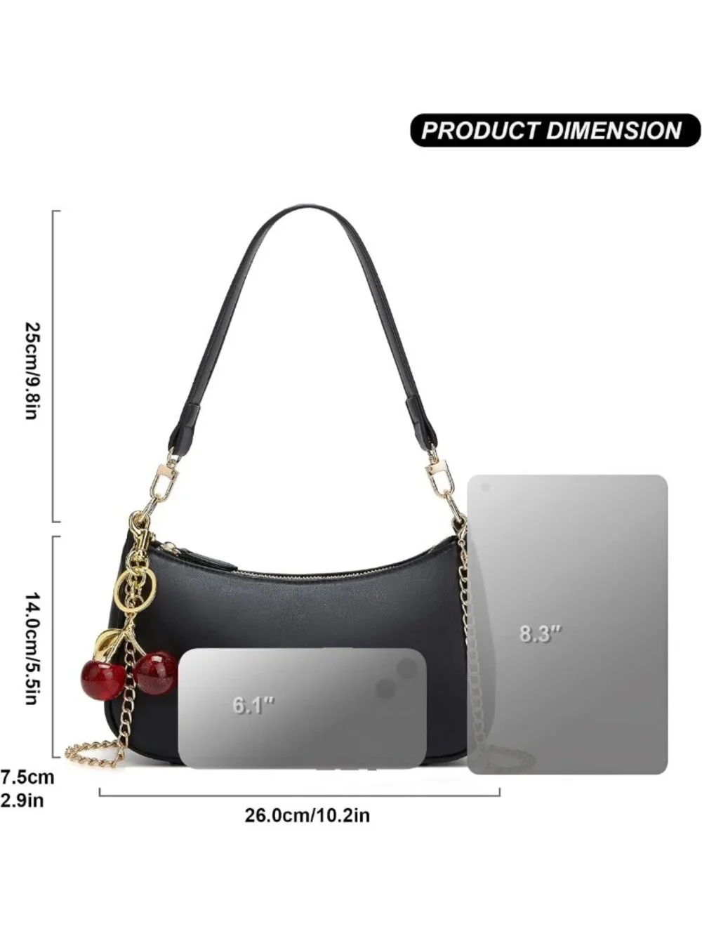 Stylish Black Hobo Shoulder Bag for Women - Retro Cherry Clutch with Removable
