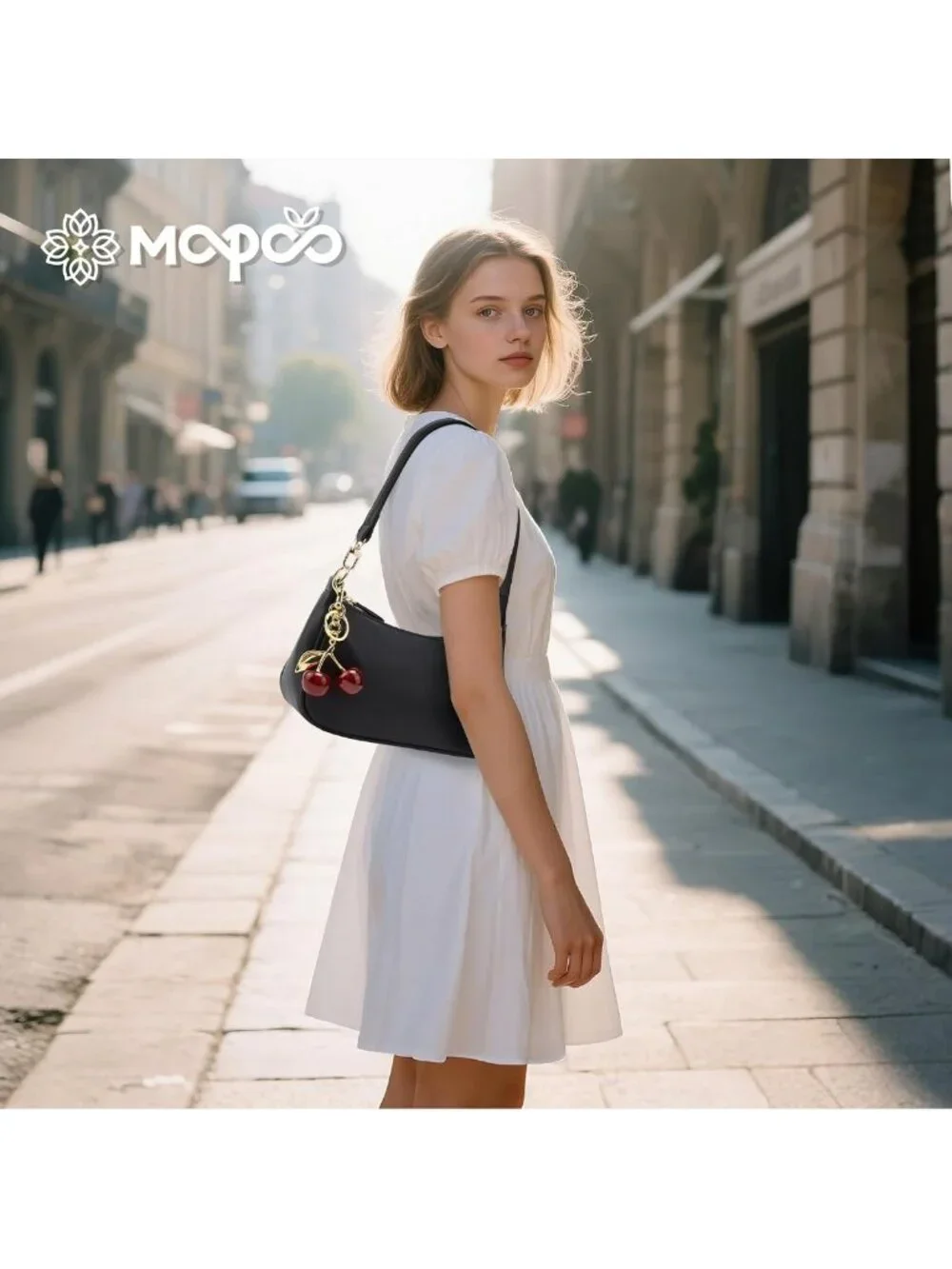 Stylish Black Hobo Shoulder Bag for Women - Retro Cherry Clutch with Removable