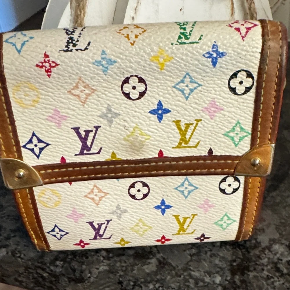 Louis Vuitton White Multicolor Monogram Satchel with Tan Leather Trim