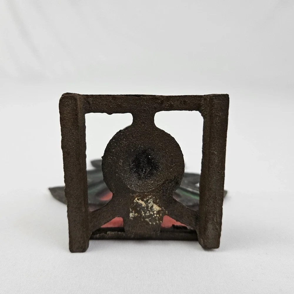 Vintage Cast Iron Glo-Candle Holder Stained Glass Tiffany Style 1977 Christmas