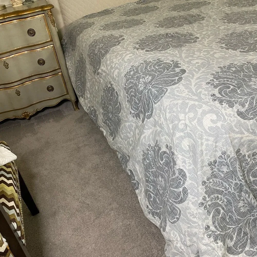 Tahari Gray and White Duvet Cover King