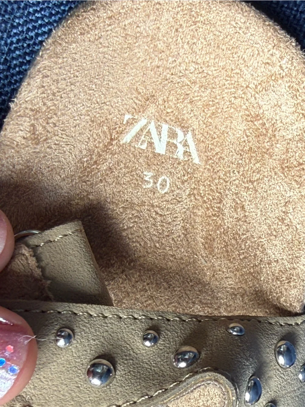 Zara NWT Studded Flat Sandals Beige Leather Buckles Strappy Open Toe Shoes