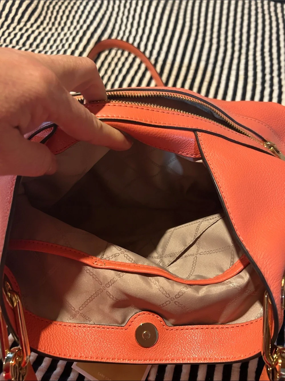 Michael Kors Coral-Peach Leather Shoulder Bag