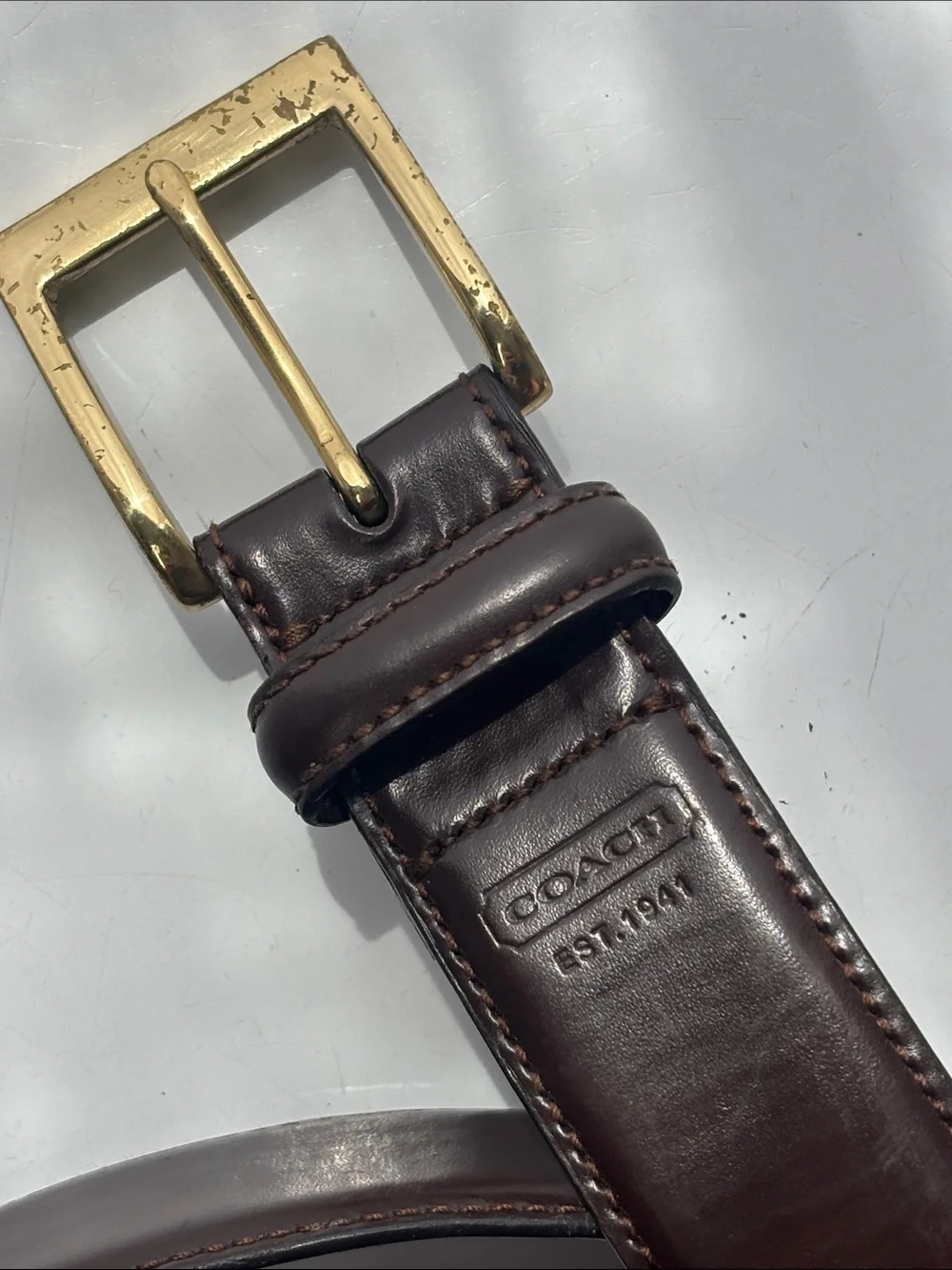 Coach Men's Brown Leather Belt with Gold Buckle