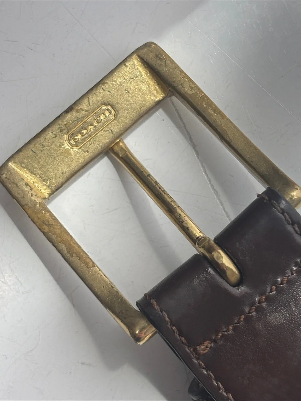 Coach Men's Brown Leather Belt with Gold Buckle