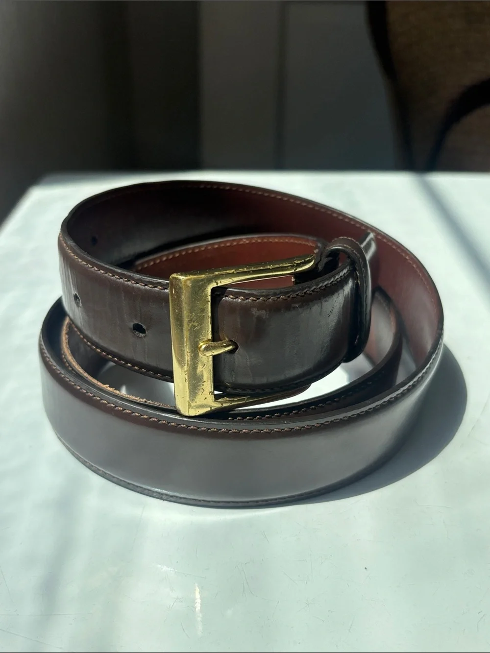 Coach Men's Brown Leather Belt with Gold Buckle