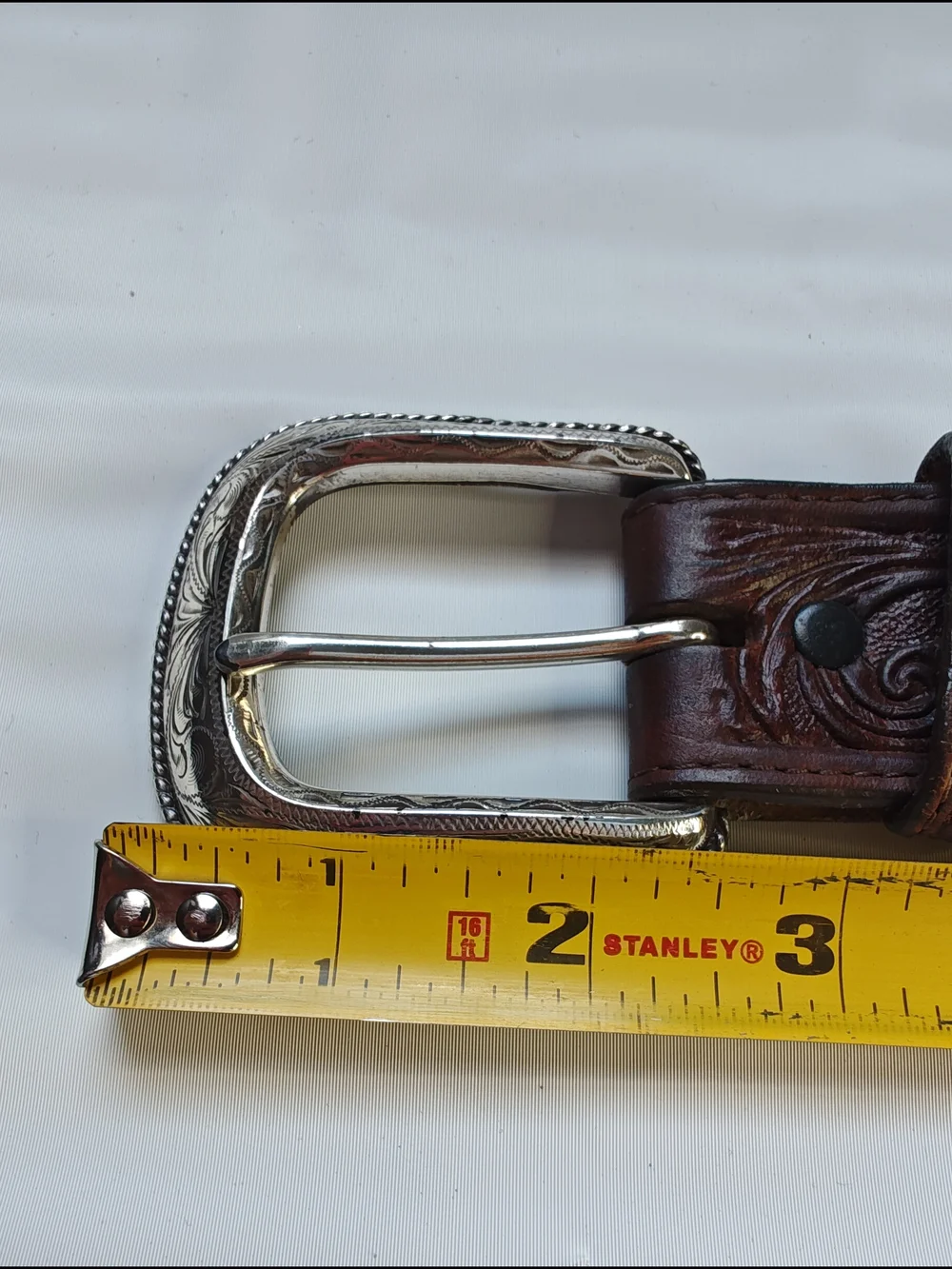 Silver Creek Vintage 1995 Tooled Leather Western Belt Brown Silver Buckle 38