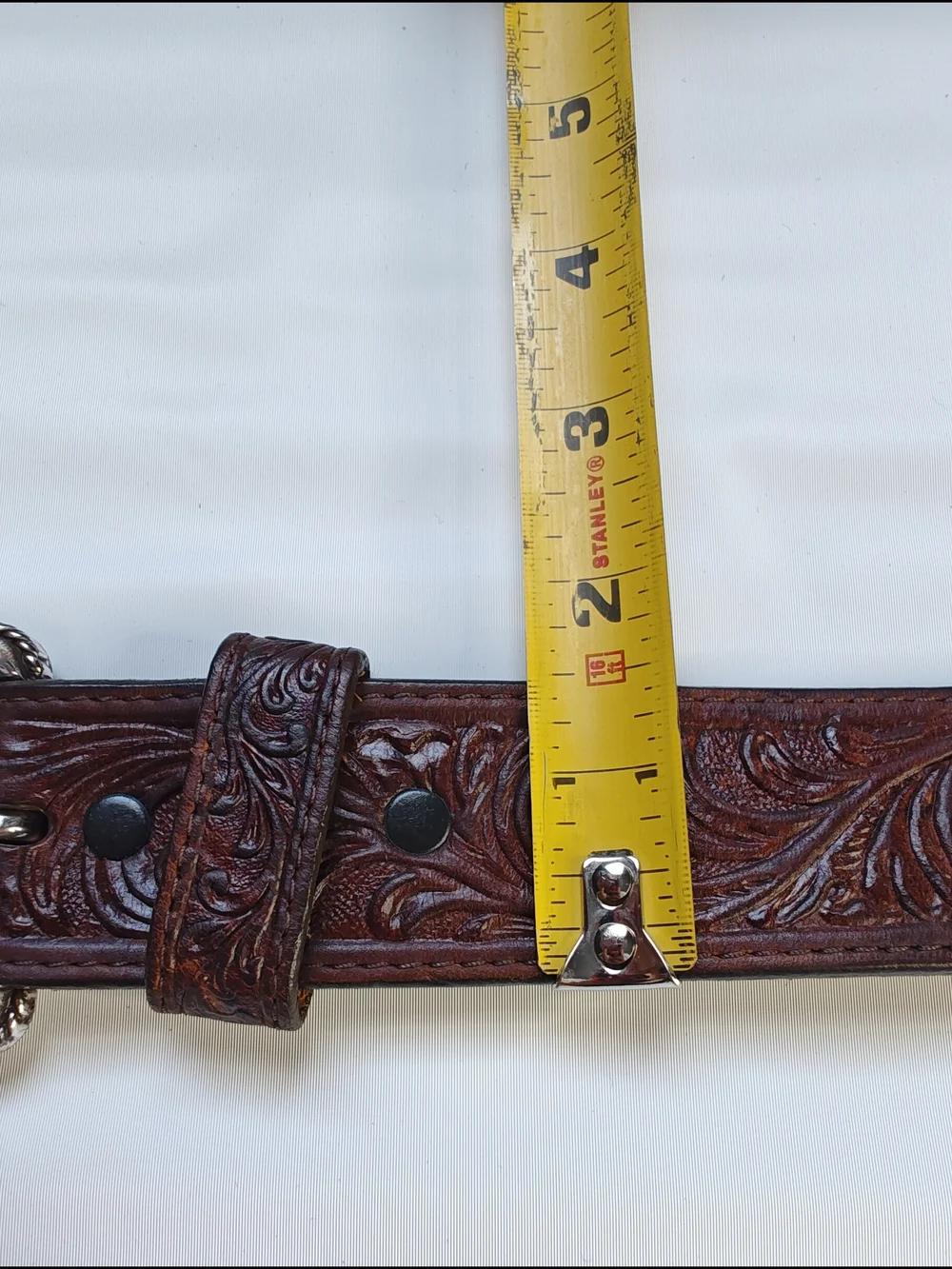 Silver Creek Vintage 1995 Tooled Leather Western Belt Brown Silver Buckle 38