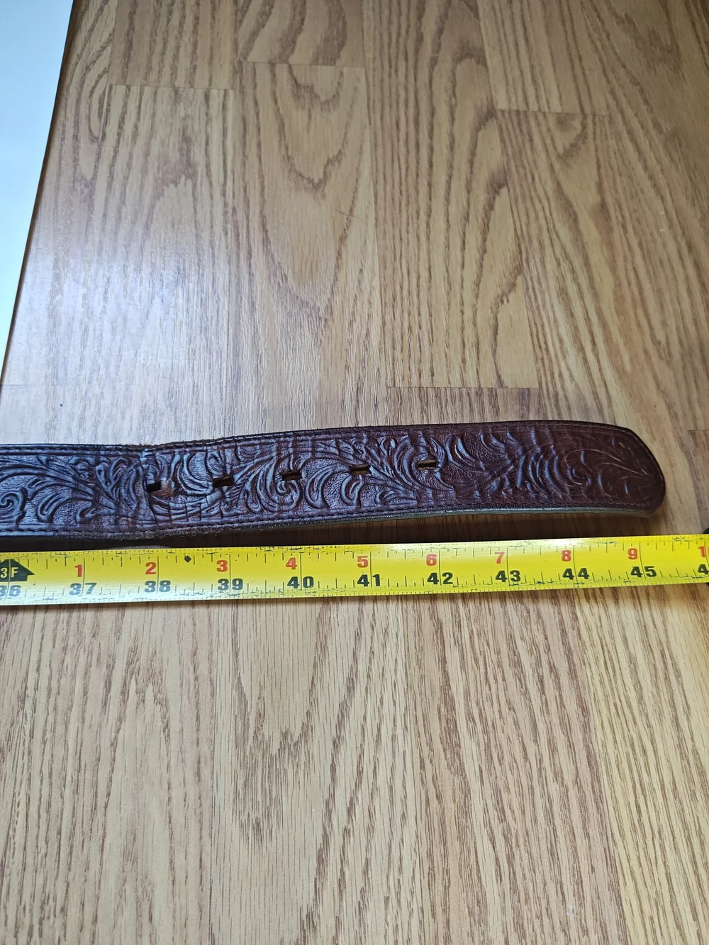 Silver Creek Vintage 1995 Tooled Leather Western Belt Brown Silver Buckle 38