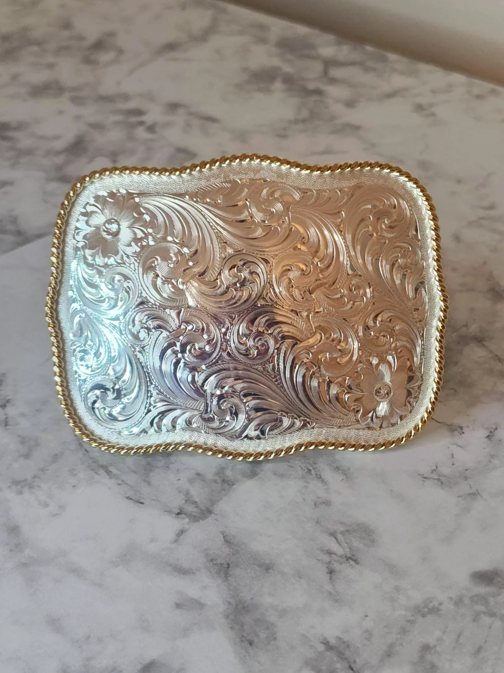 Montana Silversmiths Western Floral Engraved Belt Buckle Silver Gold Trim