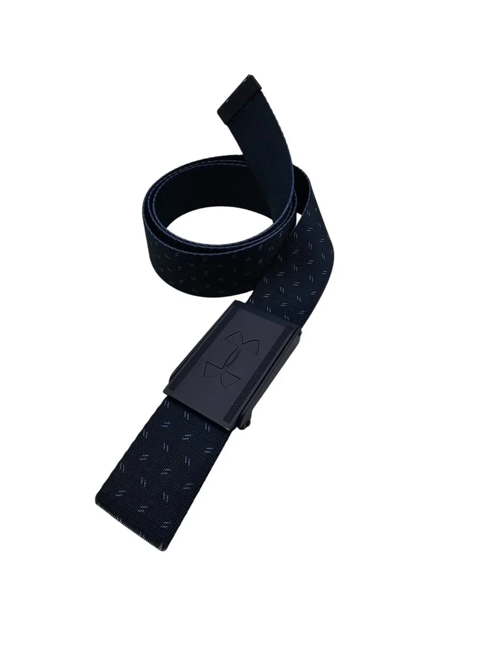 Under Armour men's stretch webbing golf belt with a black clamp-shut buckle