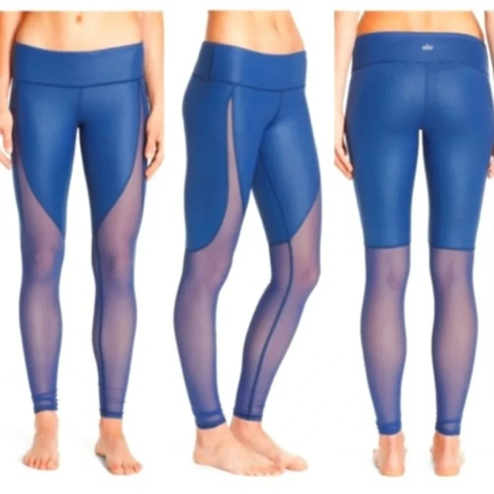 Alo Yoga Mesh Motion Activewear Leggings Womens S Teal Blue Sporty Yoga Pull On