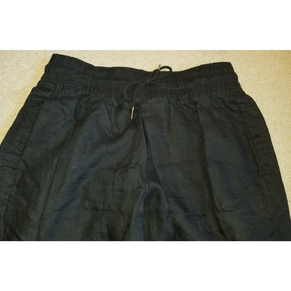 NWT Womens Pants-QUINCE-black European linen pull-on wide leg Resort Capsule-L