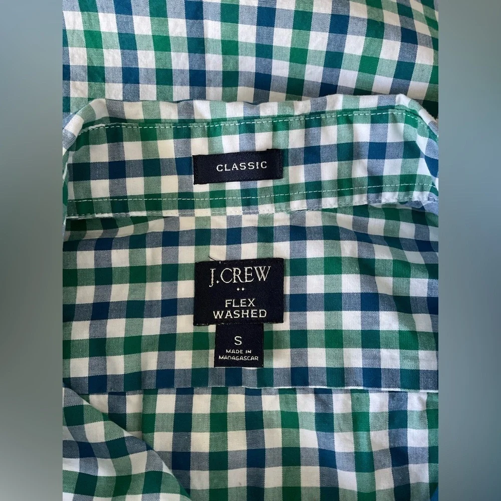 J. Crew Green Casual Button Down Shirt with Gingham Pattern