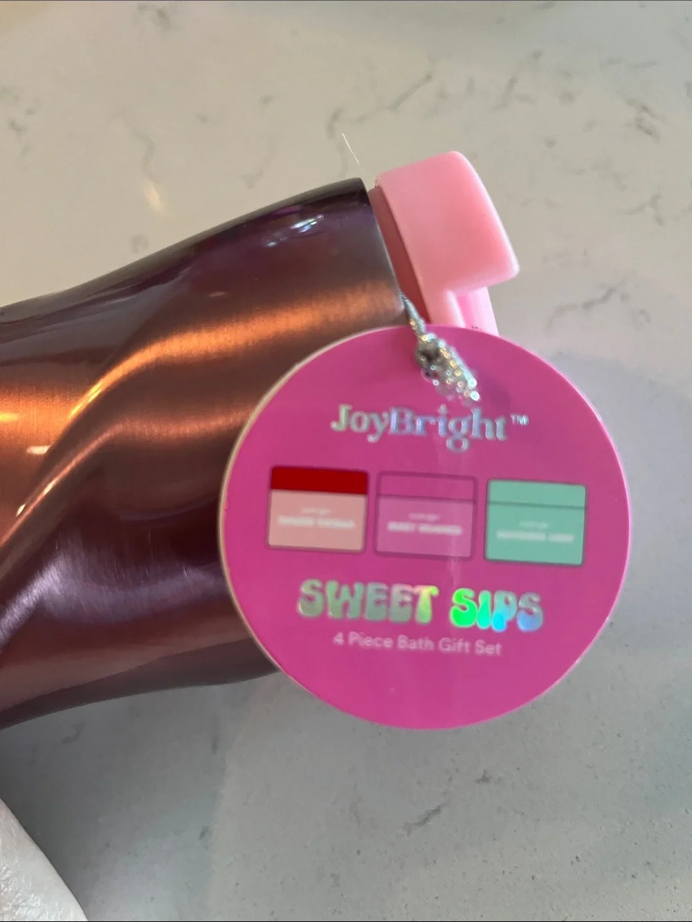 NWT Ulta JoyBright Sweet Sips 4pc Bath & Tumbler Gift Set Rose Gold Pink New