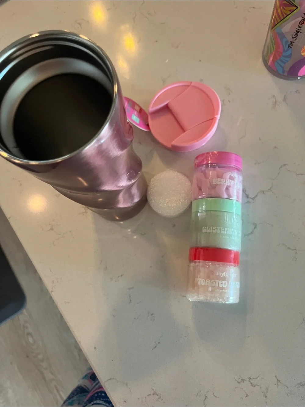 NWT Ulta JoyBright Sweet Sips 4pc Bath & Tumbler Gift Set Rose Gold Pink New