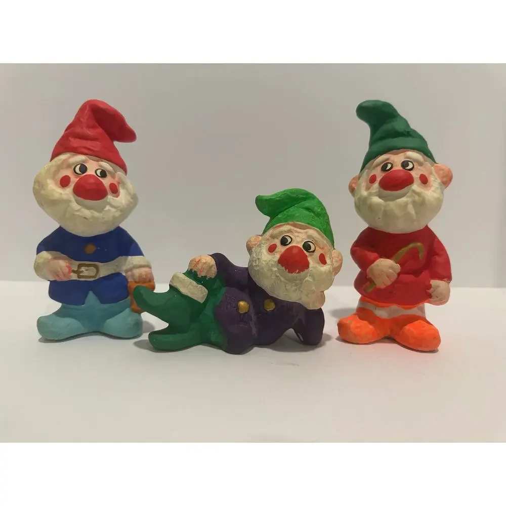 Vintage HOMCO Santa's helpers Elves set of 3 chalkware Christmas Holiday