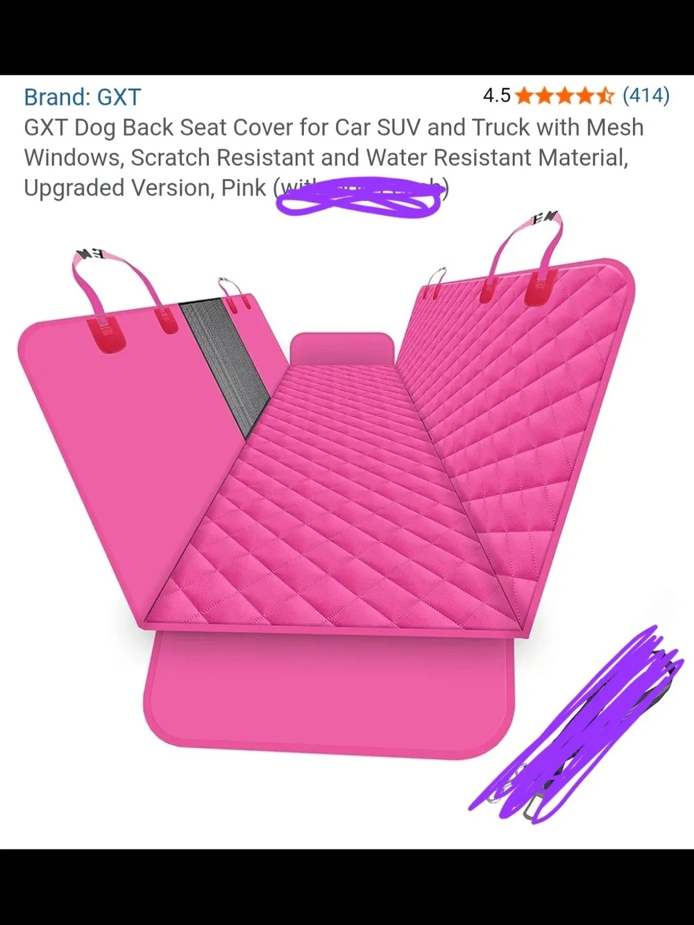 Pet Travel Seat Cover for Cars - Pink Quilted Dog Carrier Mat
