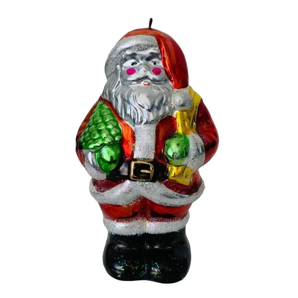 Vintage Metallic Ceramic Santa Ornament by World Bazaar