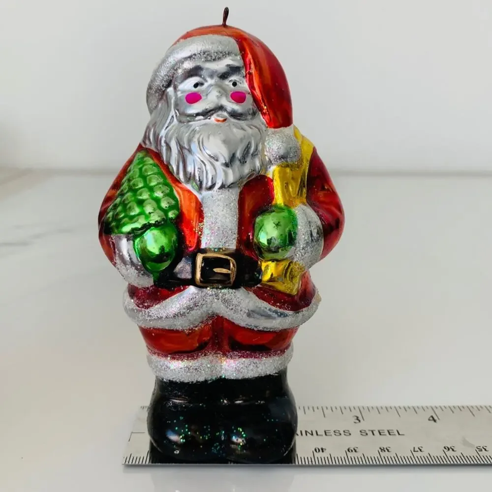 Vintage Metallic Ceramic Santa Ornament by World Bazaar