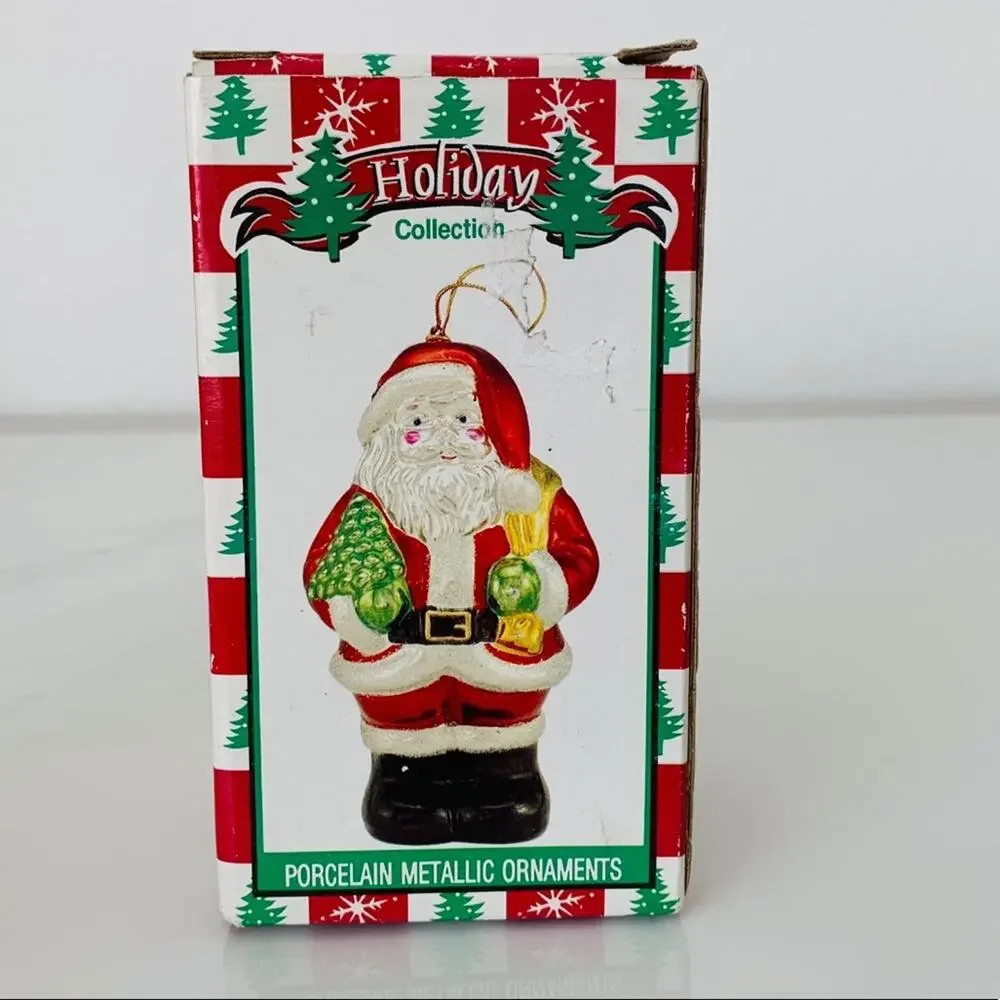 Vintage Metallic Ceramic Santa Ornament by World Bazaar